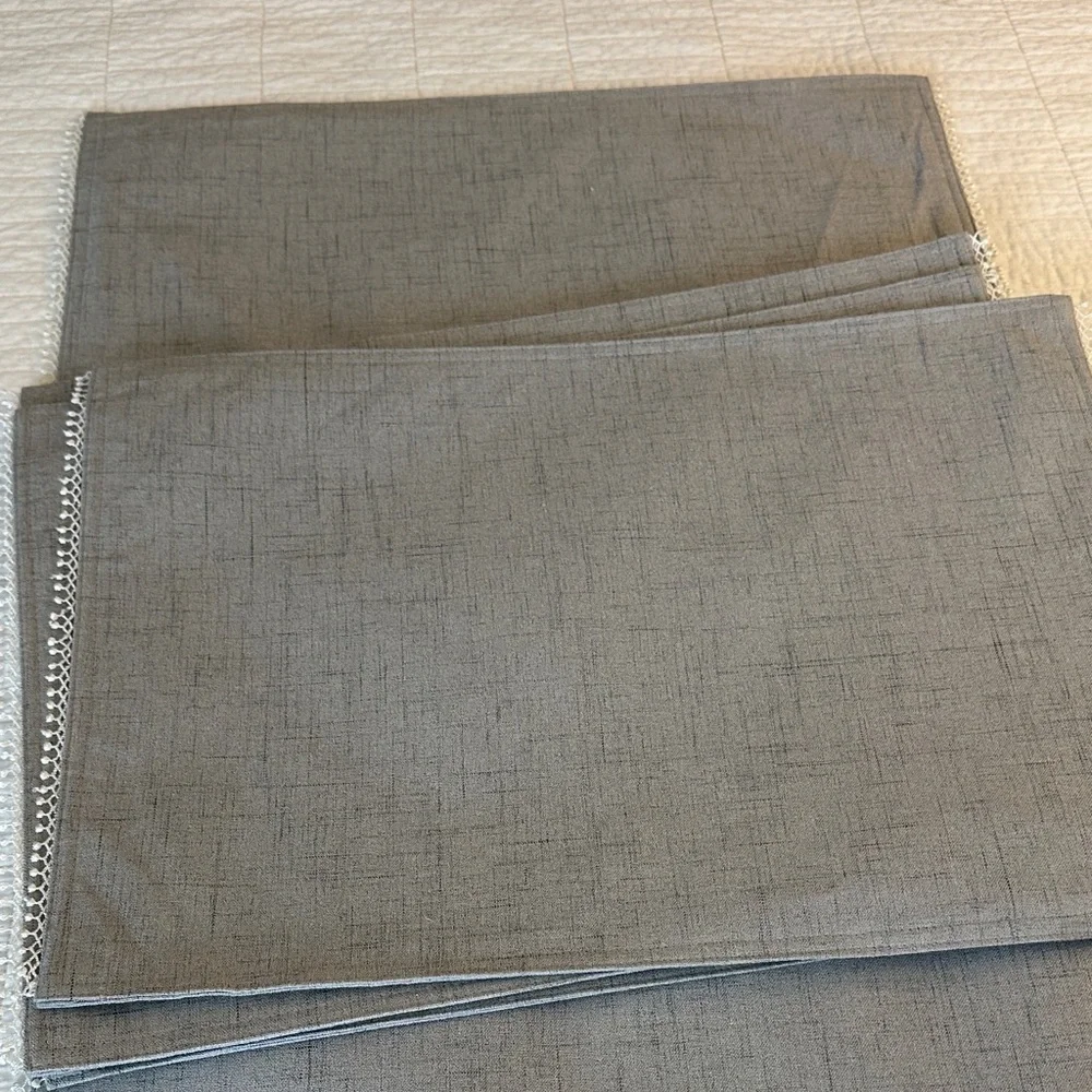 Gray Sturdy Cloth Placemats with Lace Trim Set of 6 CottageCore